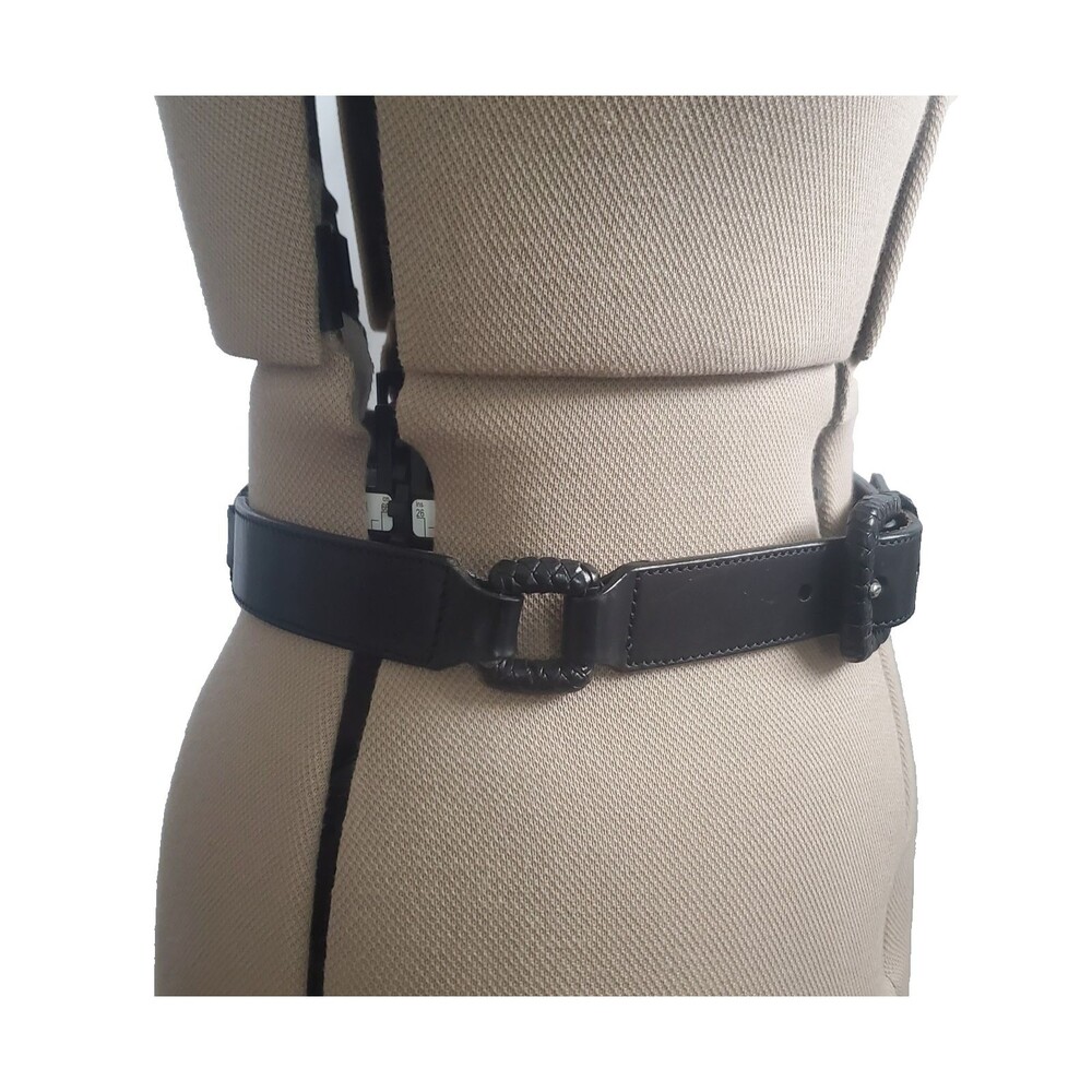 Vintage Fossil Black Leather Belt Medium Interlocking Ring Y2K Waist Belt - Picture 1 of 16
